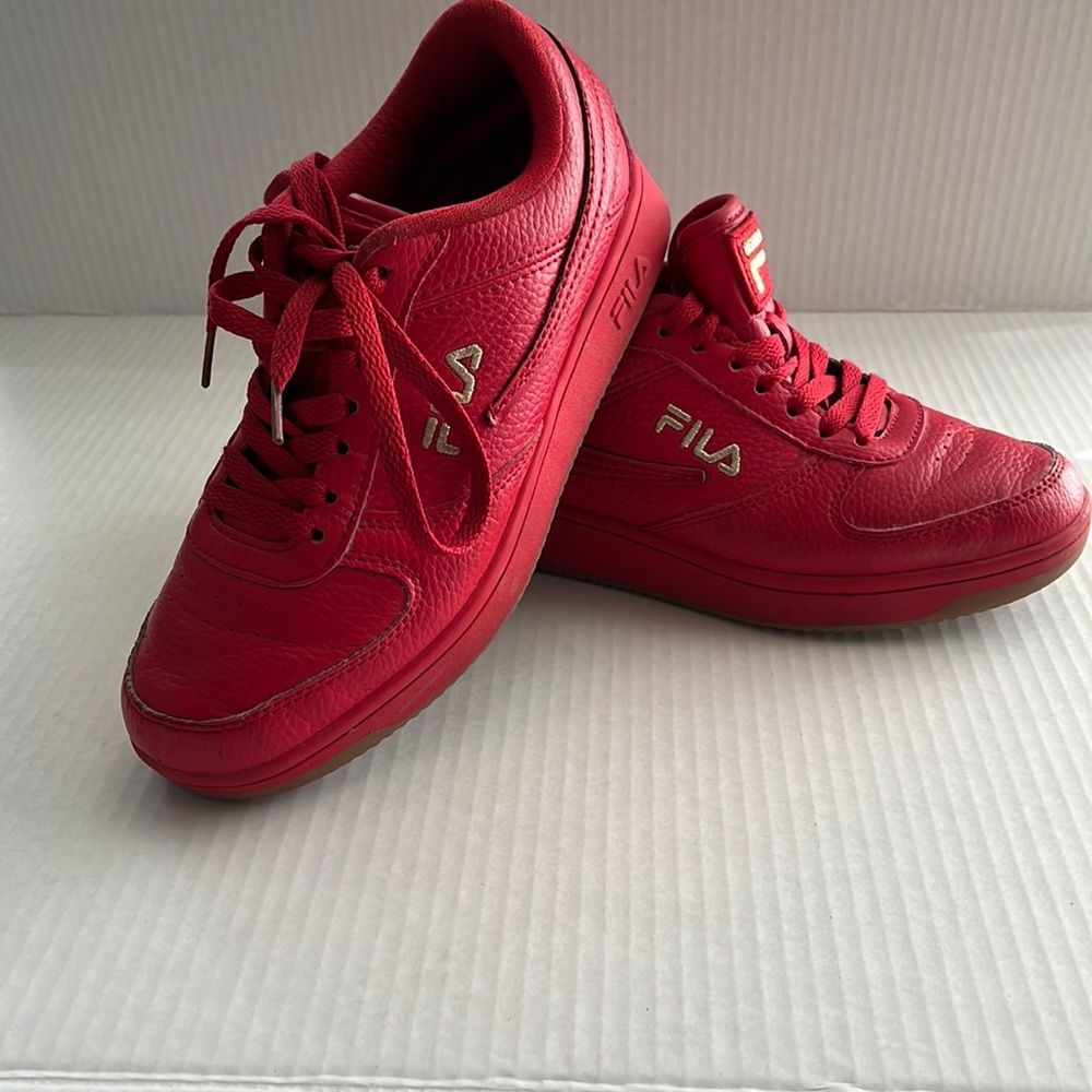 Fila Vibrant Red & Gold Leather Trainers Sneakers